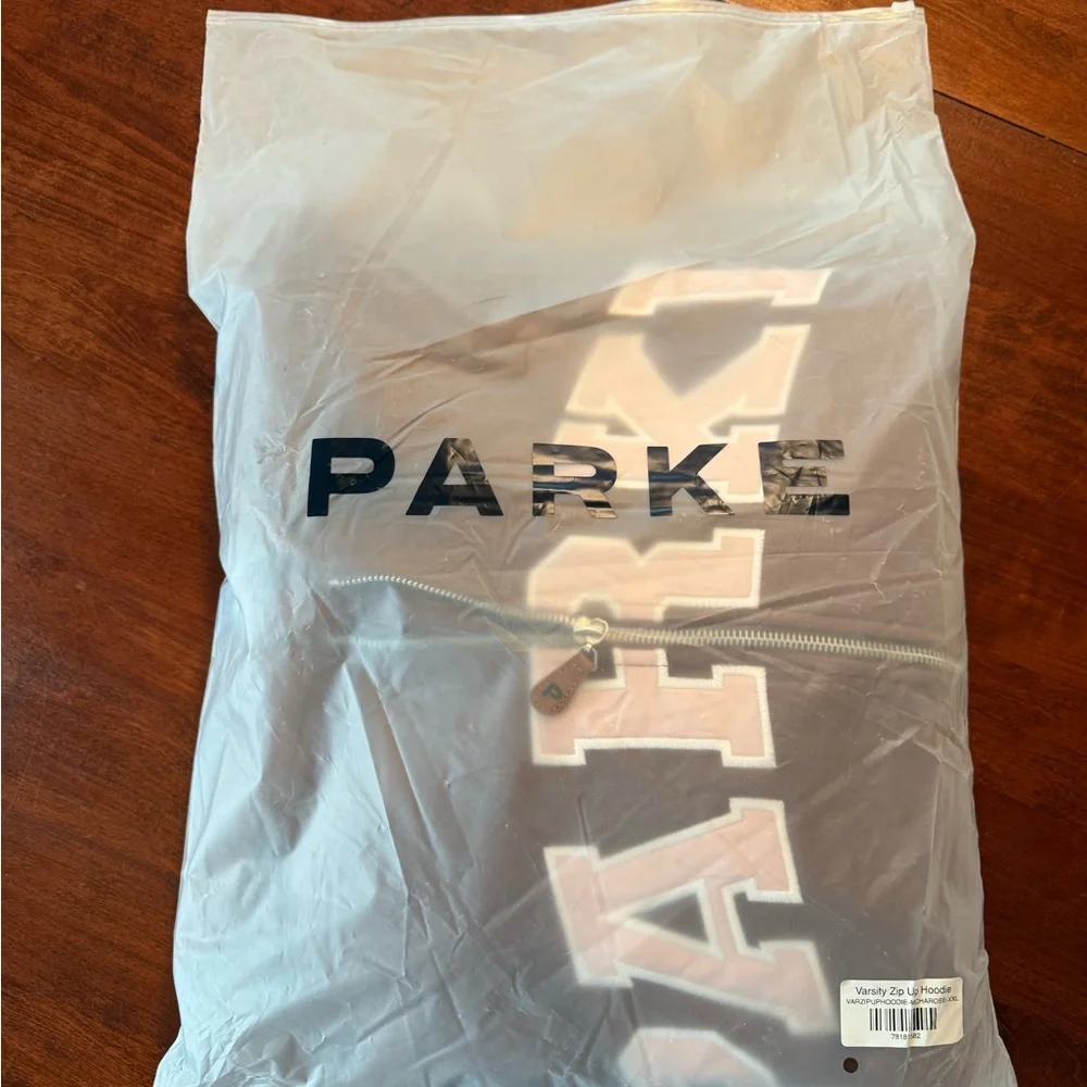 New PARKE Women’s Hometown Varsity Fleece ZipUp Hoodie Sweatshirt mocha/rose XXL - Picture 2 of 6